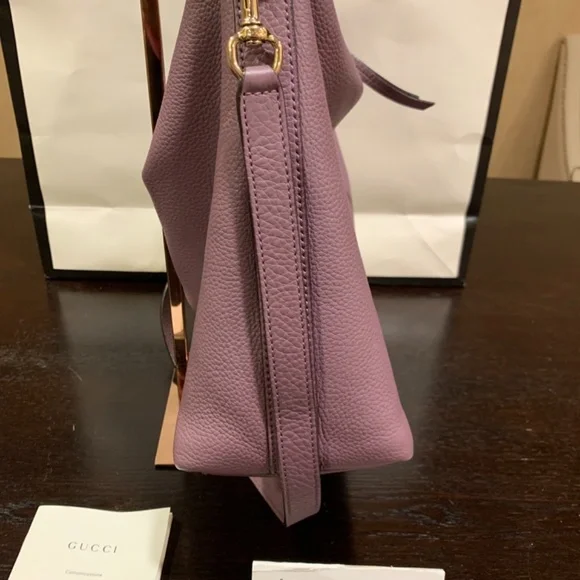 💕Authenic Gucci Mauve Leather Hobo Shoulder Tote Convertible Detachable Strap - Picture 3 of 13